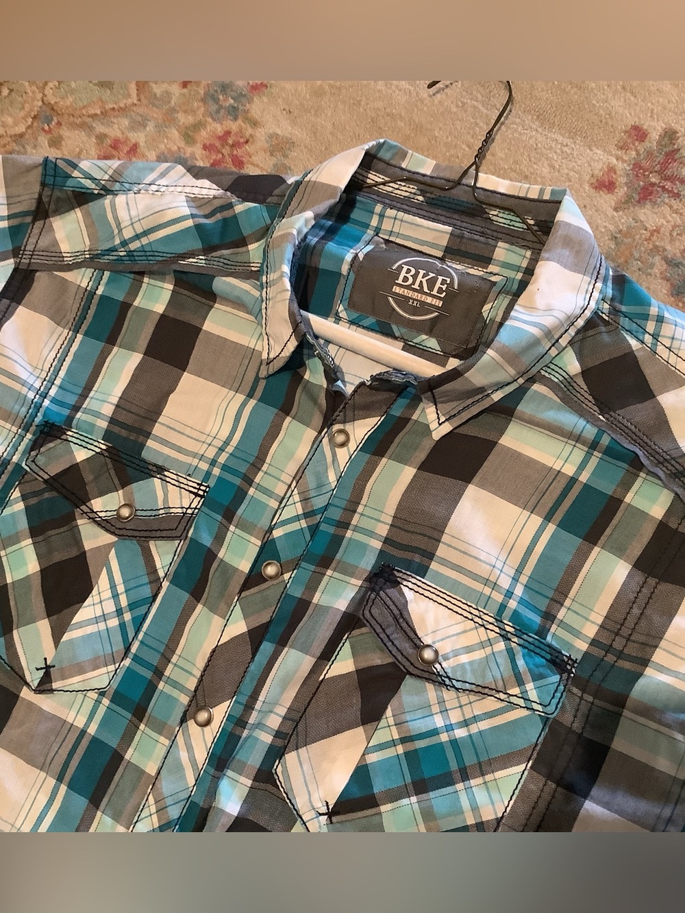 BKE Pearl Snap Shirt White Blue Cowboy Western Rodeo - Men's Sz XXL